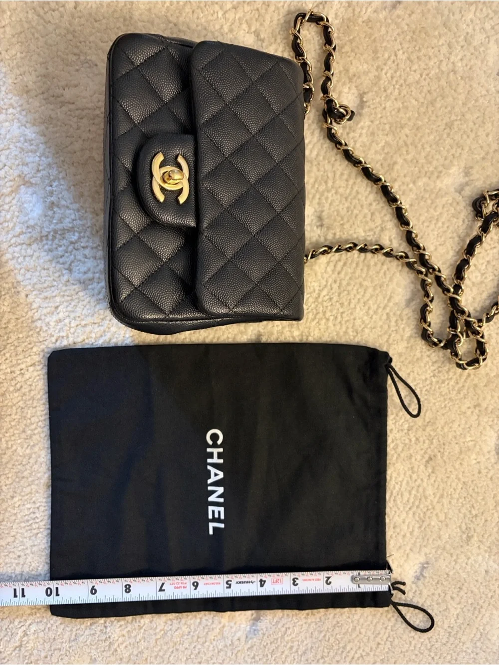 CHANEL Black Drawstring Dust Bag with White Logo